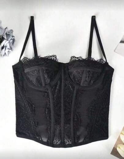 Cropped Corset Renda e Tule