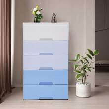 Plastic Drawers, 5 Tier Stackable Storage Containers, Dresser Storage Cabinet With Wheels, Vertical Clothes Storage Tower, Chest Closet For Bedroom Study Living Room Powder Room Beauty Store - Blue - View 7