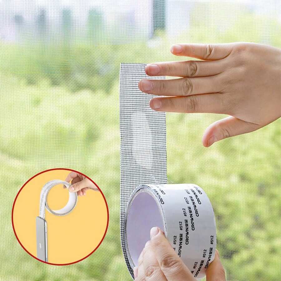 Subsidio para reparación de ventanas con mosquiteras, 1 Rollo De Cinta Reparadora Para Mosquiteros, Telas para Mosquiteros, 200*5cm,  gris - A - Ver 1