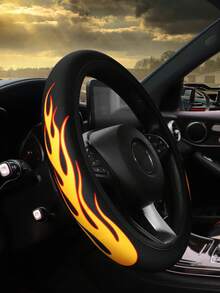 MEIKAXIU 15-Inch Flame Printed Waterproof Anti-Slip Steering Wheel Cover Made Of Diving Fabric, Suitable For 14.5-15 Inch Steering Wheel - Flame - View 10