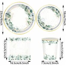 10pcs/20pcs Sage Green Leaves Color Party Supplies Serve Guests Eucalyptus Flowers Disposable Paper Plates Napkins And Cups For Bridal Baby Shower Birthday Wedding Party Decorations - Multicolor - View 2