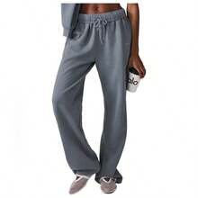 Alo Yoga Women's Accolade Straight Leg Sweatpant | Premium Heavyweight French Terry Fleece Track Pants | Soft Brushed Interior Loose Fit Lounge Pants | High-Waisted Open Bottom Luxury Joggers | Urban Fashion Wide Leg Cozy Sweatpants | Minimalist Streetwear Trousers With Chrome Logo - Steel Grey - View 4