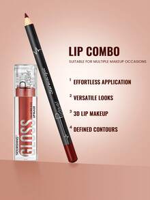 Pudaier Moisturizing Lip Gloss And Lip Liner Set - 3D Precise Lip Definition For Dewy Makeup, Suitable For Various Makeup Styles - 02+04 - View 7