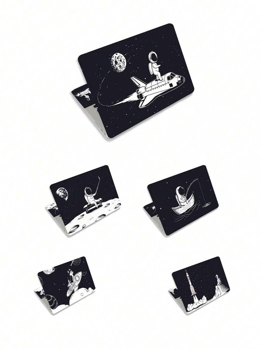 宇航员艺术贴纸笔记本电脑保护套，防水防刮自粘乙烯基材质，兼容大多数笔记本电脑，太空主题地球和月球设计，笔记本电脑配件 - 查看 1