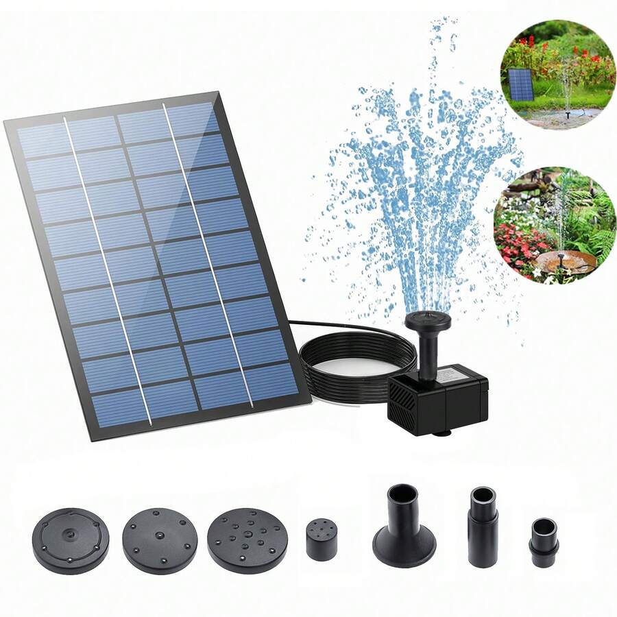 9V 4W 太阳能喷泉泵，DIY 太阳能水泵套件，适用于户外水景、鸟浴池、池塘、花园、鱼缸等。 - 黑色 - 查看 1