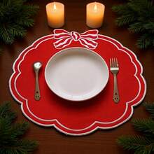Bow Embroidered Placemats Linen Heat-Resistant Placemats For Home Restaurant Party And More - 紅色 - 查看 2