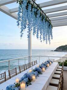 1pc 10 Stems 190cm/74.8in Artificial Wisteria Vine Garland In Blue, Purple, White, Pink, Yellow, Suitable For Wedding Arch, Party, Garden, Home Decor, Holiday Gift. Wedding Decoration, Beautiful Room Decor, Home Decor, Valentine's Day, Birthday, Graduation Gift - Baby Blue - View 1