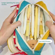 Cute Pencil Case, Suitable For Middle And High School Girls, Large Capacity, High-Quality Pencil Bag, Multi-Layer Stationery Box - Color-blocked Drawstring - Red Apple *Doll Not Included - View 4