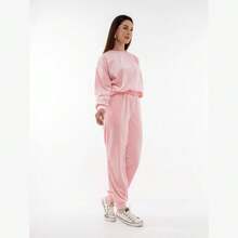 Women's Long Sleeve Velvet Set Plus Size With Pockets HF-CON-050 - Light Pink - View 2