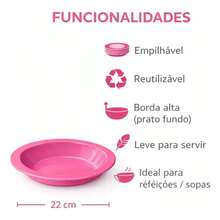 Set Of 10 Round Plastic Deep Plates For Meals - Hot Pink - View 5