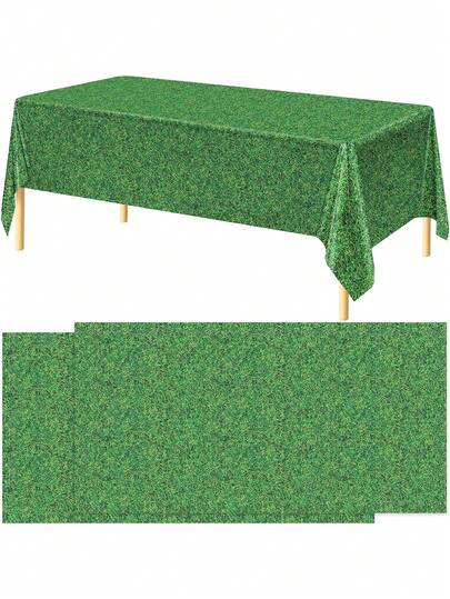 1Pc/ 2Pcs Green Grass Field Plastic Tablecloth Grass Print Table Covers 54 X 108 Inches Sports Party Table Decor For Sports Theme Parties Decorations, Soccer-Themed Disposable Tablecloth - Perfect For Sports Parties & Events, Green Grass Design, Rectangular