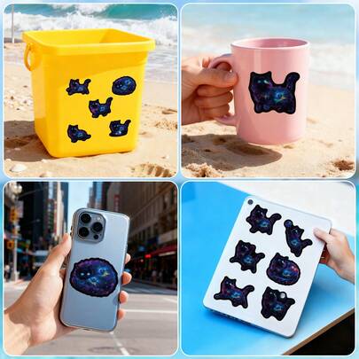 50pcs Starry Sky Kitten Doodle Stickers, Cute Cartoon Cat Stickers For Scrapbooking, Water Bottles, Crafts