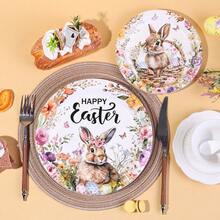 10pcs/20pcs/30pcs/60pcs Easter Party Tableware, 7-Inch And 9-Inch Easter Paper Plates, 9oz Paper Cups With Spring Floral And Pastel Patterns, Disposable Bunny Easter Plates And Cups, Happy Easter Spring Bunny Decorations - Type B - View 9