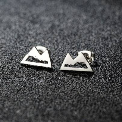 1 Pair Minimalist Mountain Earrings Hollow Snow Mountain Stud Earrings For Women Accessories Stainless Steel Jewelry