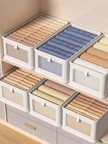 1/2 pièces Boîtes de rangement pliables en tissu avec fenêtre, bacs de rangement pour armoire pour vêtements, jeans, jouets et divers pour le salon, grands contenants de rangement en tissu pour la maison - Blanc - Voir 1
