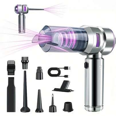 Car Household Vacuum Cleaner Portable Wireless 16000PA High-Power Mini Vacuum Cleaner 4-In-1 Compressed Air Dust Collector, Hair Dryer And Pump Handheld Vacuum Cleaner With Brushless Motor Suitable For Cars, Homes, Offices, Camping(Multiple Colors)