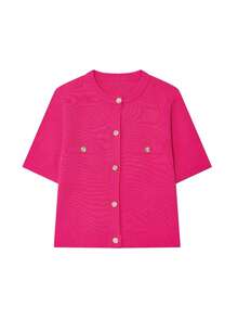 Áo dệt kim tay ngắn tối giản đa năng DEEKA mùa hè mới về dành cho nữ - Mẫu thời trang xuân hè - Hồng đỏ 1 - Xem 6