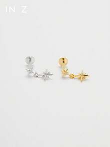IN Z 1pc 925 Sterling Silver Gold-Plated Small Star Dangle Internal Thread Labret Stud | Cartilage Flat Ear Stud | Suitable For Women And Men Daily Wear (Sold Individually) - Multicolor - View 9