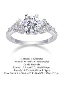 925纯银莫桑石戒指，低过敏性，订婚/结婚戒指，简约设计，百搭日常佩戴，情人节、生日、婚礼礼物佳选，附赠礼盒和证书 - 銀色 - 查看 3