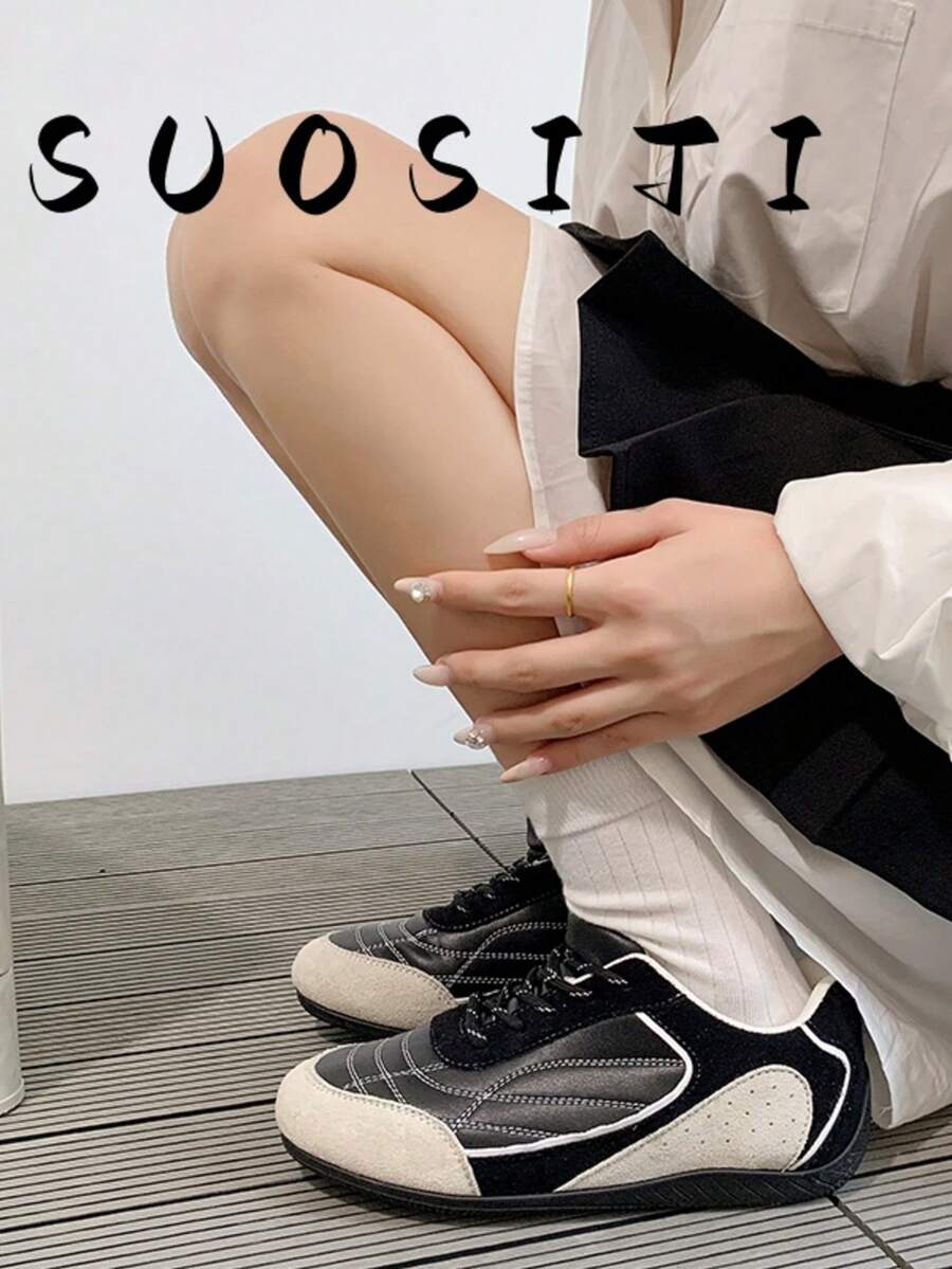女士舒适轻便黑色平底防滑户外运动休闲学生跑步鞋 - 黑色 - 查看 1