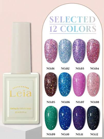 Miss Leia 1-12 15ml 春夏美甲魔法闪粉凝胶指甲油，高密度增白，多功能白色闪粉钻石铂金指甲油，流行色凝胶指甲油，适合美甲新手，UV/LED固化，可卸半永久，适用于美甲沙龙套装，DIY居家节日女士礼物，美甲用品
