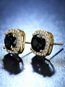 2对男士时尚白色立方氧化锆方形耳钉，闪亮钻石耳环 - 彩色 - 查看 3