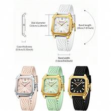 Reloj de cuarzo elegante y minimalista para mujer CURREN, con esfera rectangular, correa de silicona y diseño minimalista y retro - Multicolor - Ver 12