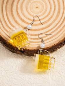 1 Pair Cute Beer Mug Design Earrings, Suitable For Parties And Daily Wear - Silver - View 4