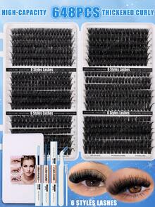 720片超大容量DIY假睫毛套組，8-16mm 10D-150D D捲度自然款假睫毛，超厚且蓬鬆，濃密睫毛書，適合日常使用與初學者 - 白色 - 查看 19