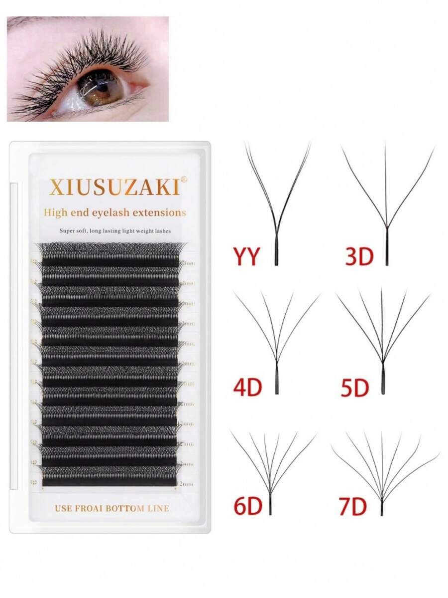 12排W形绽放式2D 3D 4D 5D 6D 7D 8D预制簇状假睫毛，YY单根假睫毛 - C - 查看 1