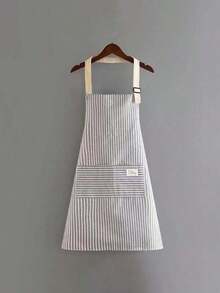 1pc Linen Waterproof Apron, Blue Gray Brown White Striped Apron, Adult Kitchen Apron, Breathable Fashion Waterproof Apron, Kitchen Supplies - View 13