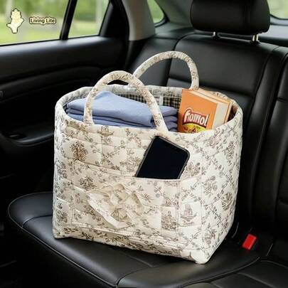 Versatile Car Storage Basket – Durable & Space-Saving Organizer Car, Home, And On--Go| Valentine's Day Gifts & Basket| Use As Picnic Bag, Mom Bag, Toybox, Or Clothes & Books| Collapsible Handle Reusable Grocery Shopping Bags
