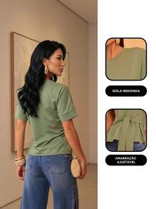 Stylish Women's Cotton T-Shirt With Tie Detail, Short Sleeves - Màu xanh Bạc hà - Xem 2
