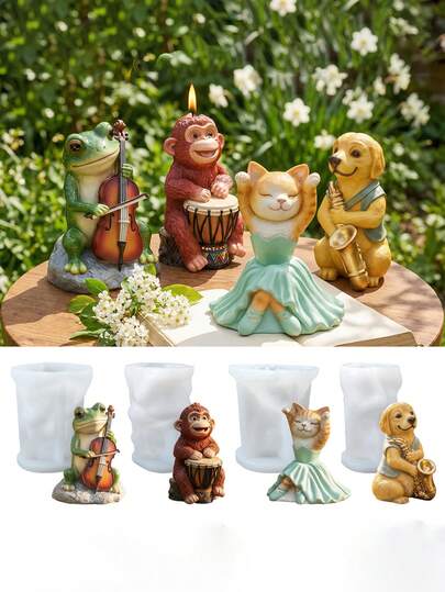 1pc Epoxy Resin Silicone Mold - Music Festival Dancing Cat, Drumming Monkey And Puppy Miniature Landscape Decor, Suitable As Mother's Day, Thanksgiving And Eid Al-Adha Gifts