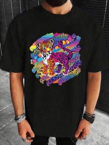 Camiseta Retro Vintage de los 90 con Estampado de Tigre -% Algodón, Manga Corta, Cuello Redondo, con Patrón Geométrico. Lavable aáquina. Ropa casual para todas las estaciones para hombres y parejas (tallas S-). Ropa unisex. Impresión en negrita. Ajuste cómodo. Amantes del Estilo Urbano. Ropa de uso diario. Tela suave. Aficionados de urbana - Negro - Ver 7