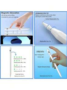 Knickfreier Stylus-Stift für (A16) 11 Zoll 11. Generation (2025 Modell), mit LED-Betriebsanzeige, kompatibel mit Modellen von 2018-2025, austauschbare Spitze, kompatibel mit 6. Gen 9,7 Zoll, inklusive USB-C Ladekabel, kompatibel mit 10. Gen, Doppeltippen auf die Oberseite des Stylus zum Ein-/Ausschalten auf 9. Gen, Ostergeschenk - Verschiedenfarbig - Übersicht 11