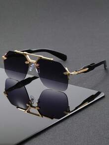 1pc Men Classic Coloful Geometric Oversized Rimless Design Pearl Decoration Fashion Y2K Fashion Glasses For Musical Festival Outdoor Travel Camping Beach Rave Party Daily Life Protection Accessories - Multicolor - View 7