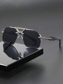 1pc Men Classic Coloful Geometric Oversized Rimless Design Pearl Decoration Fashion Y2K Fashion Glasses For Musical Festival Outdoor Travel Camping Beach Rave Party Daily Life Protection Accessories - Multicolor - View 12