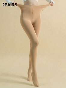 1/2pcs Women's Opaque Thermal Lined Elastic Tight Leggings, Fashionable Thick Stirrup Tights For Autumn/Winter - Multicolor - View 10