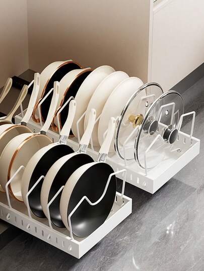 1个可伸缩锅架，台面锅盖架，重型可伸缩灶台收纳架，适用于锅、平底锅、砧板、盘子 - 节省空间的厨房收纳架