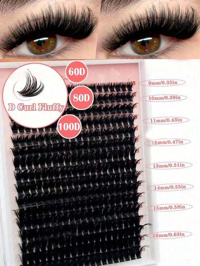 320 piezas Pestañas postizas de mink falso 40D 60D 80D 320 piezas en racimos de 0.07mm con rizado D de 9-16mm Mezcla de pestañas naturales Extensión de pestañas individuales de volumen ruso 3D Herramientas de maquillaje