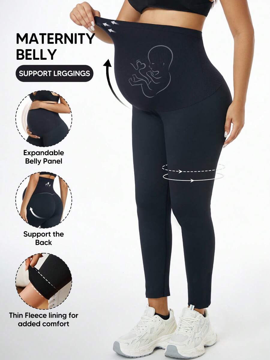 孕妇可调节托腹保暖黑色裤子 - 黑色 - 查看 1