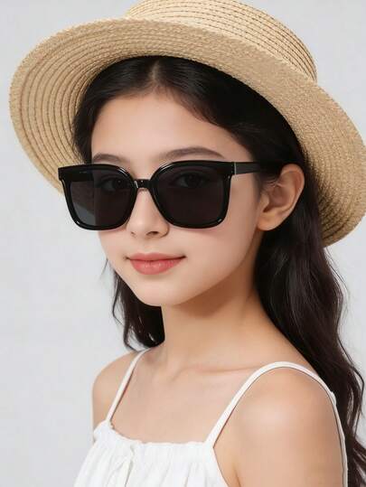 4PCS/2PCS/1PC Retro Square Teenager Glasses, Casual Style, Black PC Frame And Lenses, Outdoor Hiking Decorative Glasses, Teenager Fashion Glasses Glasses Suitable For Girls And Boys For School And Travel