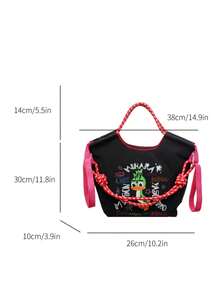 Túi tote thêu họa tiết vịt xanh, túi nylon chống thấm nước, đa năng, phong cách thường ngày. - màu đen - Xem 2