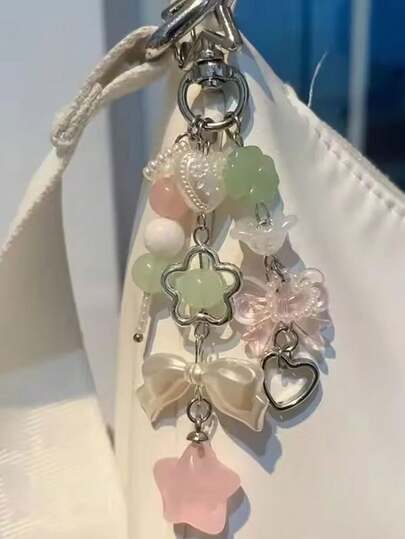 1pc Korean Style Nature Fresh Forest Summer Green Acrylic Keychain Crossbody Bag Pendant, Car Key Phone Chain Bag Pendant, Lightweight And Durable, Minimalist Design For Everyday Use Purse Charm Purse Bow Keychain