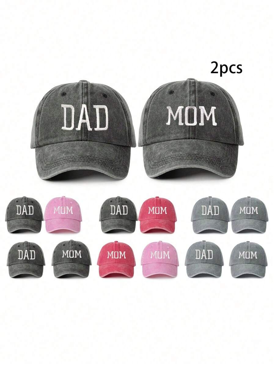 1/2pcs Embroidered "Dad/Mom" Classic Washed Baseball Cap, Suitable For Couples, Women Sun Hat, Trucker Hat, For Beach, Fishing, Party, Golf, Country, Birthday, Retro, Y2K Style, Gift For Friends,Holiday,Travel