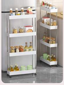 Multifunctional White Sliding Storage Rack Trolley, Hollow Draining Multi-Layer Ultra-Thin Storage Trolley, Slim Storage Trolley, Rolling Storage Trolley, Narrow Shelving Unit, Bathroom Storage Rack, Mobile Storage Rack For Kitchen, Bathroom, Laundry Room, Space-Saving Storage Rack, Multi-Tier Floor-Standing Shelving Unit, Suitable For Kitchen, Laundry Room And Other Narrow Spaces - Multicolor - View 4