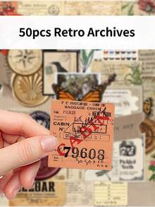 50pcs Retro Vintage Archive Stickers High-Quality DIY Journal Stickers Luggage & Scooter Decorations Personalized Laptop Stickers - Multicolor - View 5