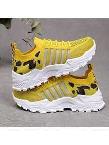 Women's Fashion Low - Top Single - Sole Shoes, White Sneakers, Mesh - Ventilated Sports Shoes, Retro Shoes, Korean - Style Casual Shoes - 黃色 - 查看 5