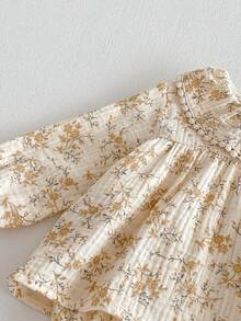 Spring Baby Girls' Floral Dress, Peter Pan Collar Bodysuit - Mustard Yellow - View 4